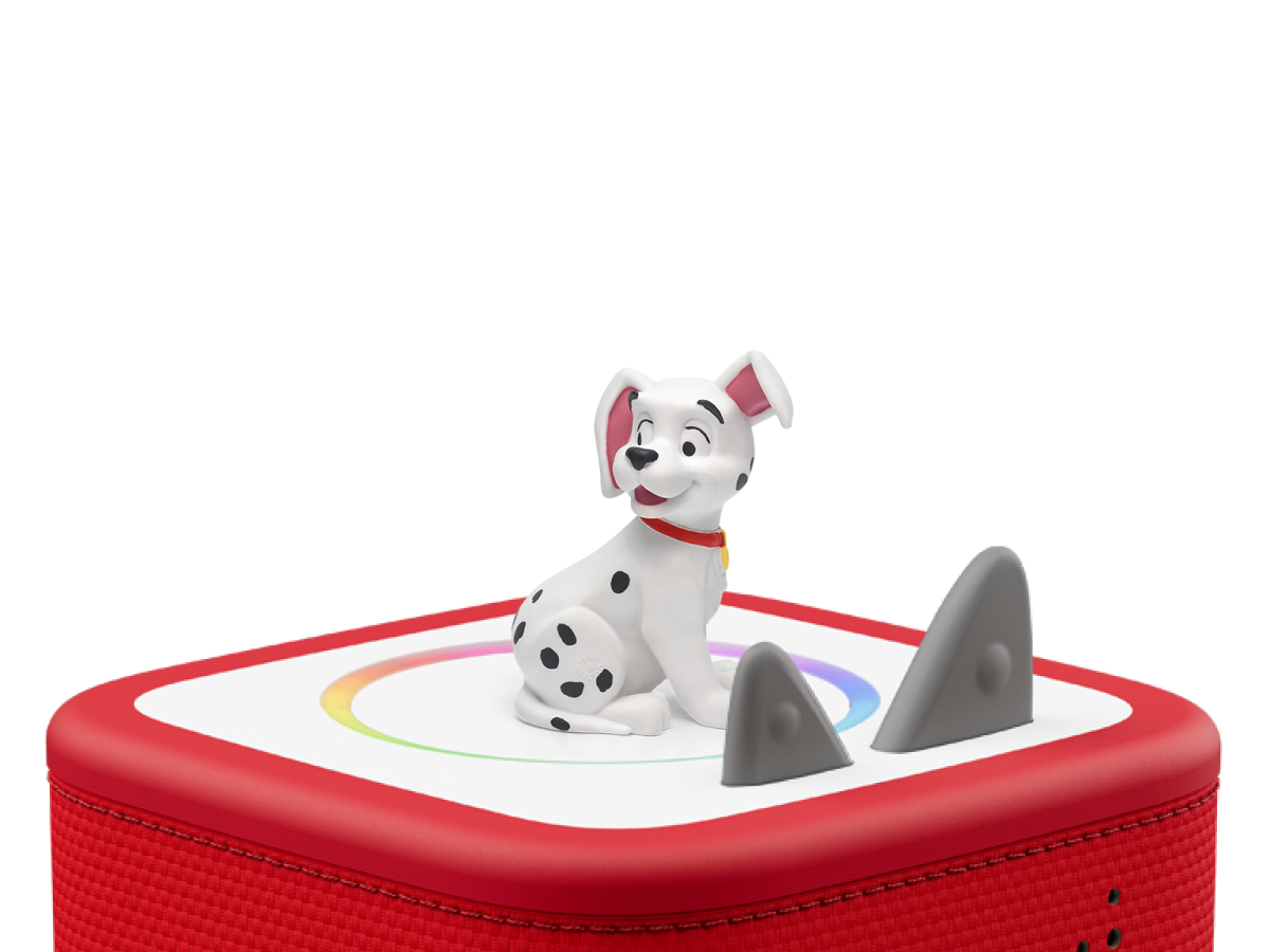 Disney 101 Dalmatians Tonie on a red Toniebox 2 ready to play audio stories and songs