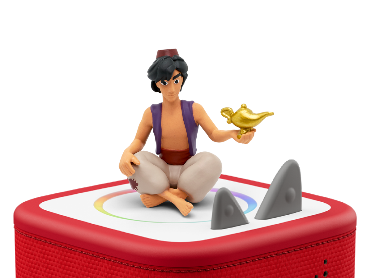 Disney Aladdin Tonie on a red Toniebox 2 ready to play audio stories and songs