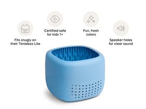 Toniebox Lite Cover Arctic Blue with product feature callouts