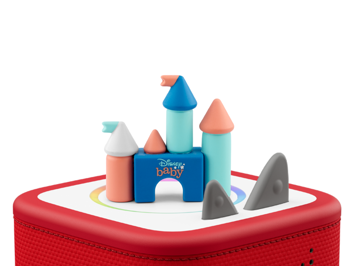 Disney Baby Lullabies Tonie on a red Toniebox 2 ready to play audio stories and songs