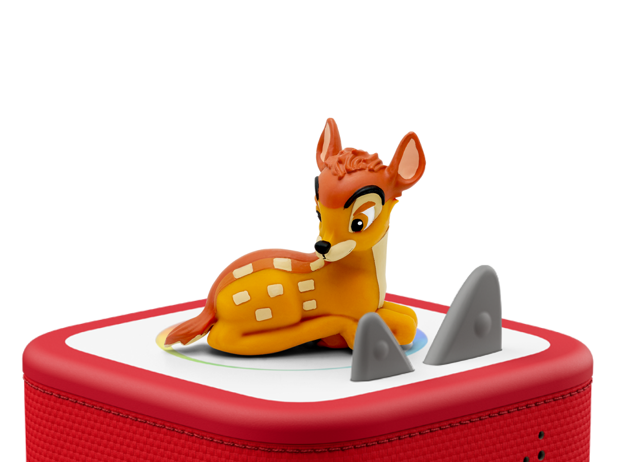 Disney Bambi Tonie (Français) on a red Toniebox 2 ready to play audio stories and songs
