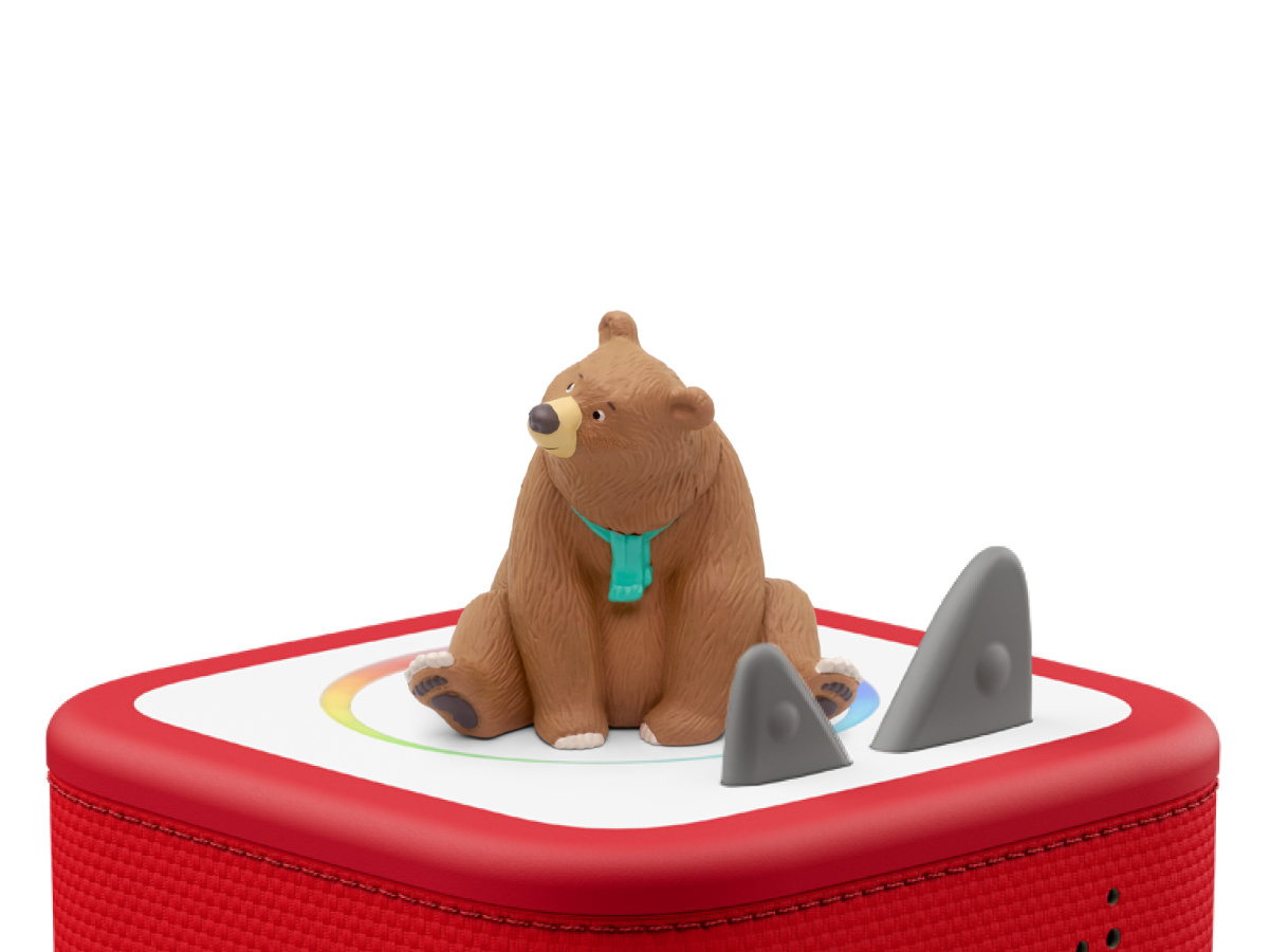 We're Going On A Bear Hunt Tonie on a red Toniebox 2 ready to play audio stories and songs