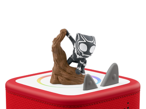 Marvel's Spidey and His Amazing Friends: Black Panther Tonie on a red Toniebox 2 ready to play audio stories and songs