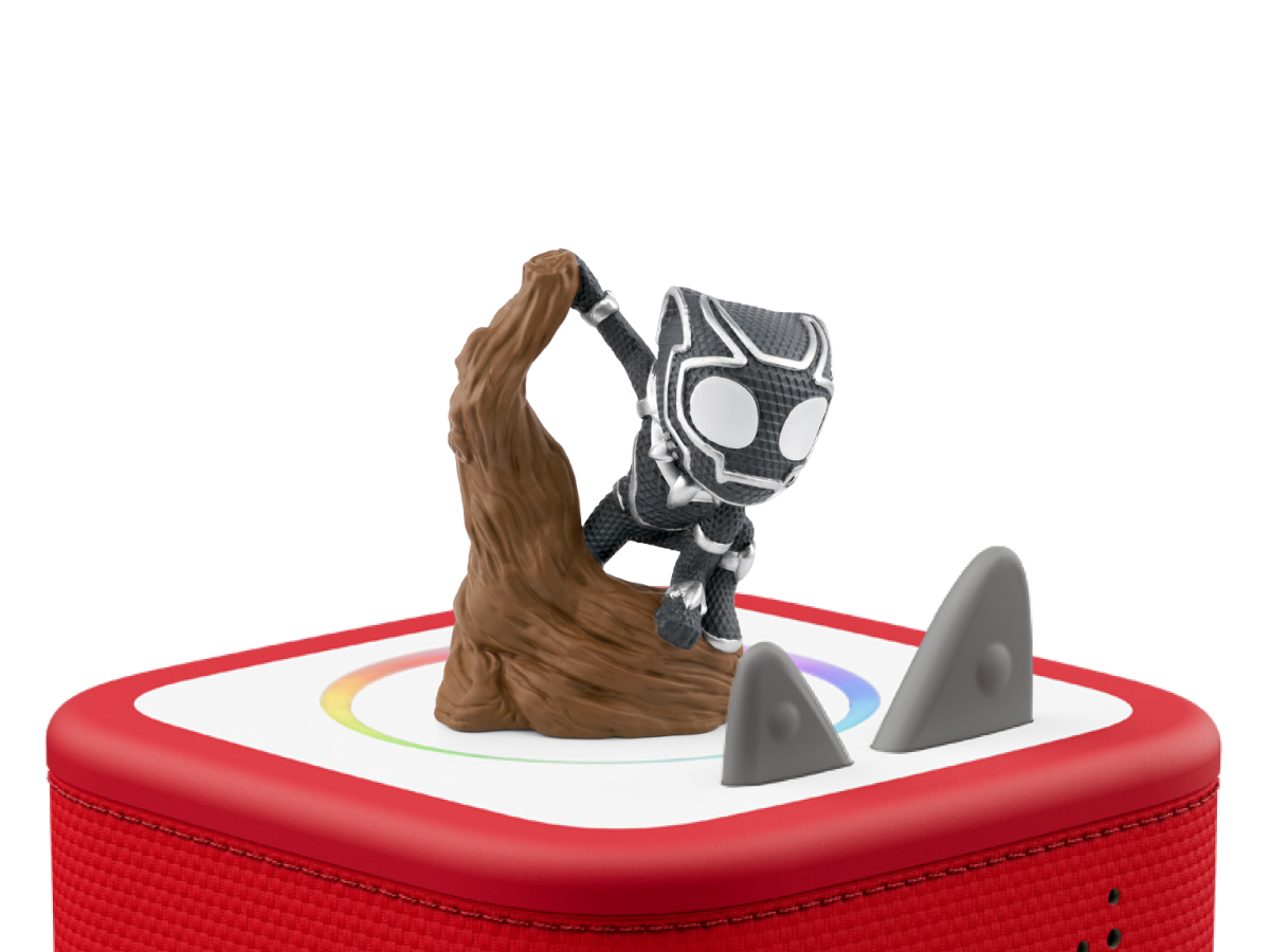 Marvel's Spidey and His Amazing Friends: Black Panther Tonie on a red Toniebox 2 ready to play audio stories and songs