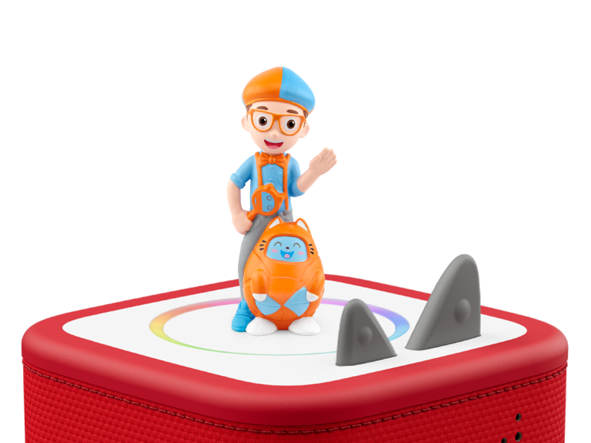 Blippi Tonie on a red Toniebox 2 ready to play audio stories and songs