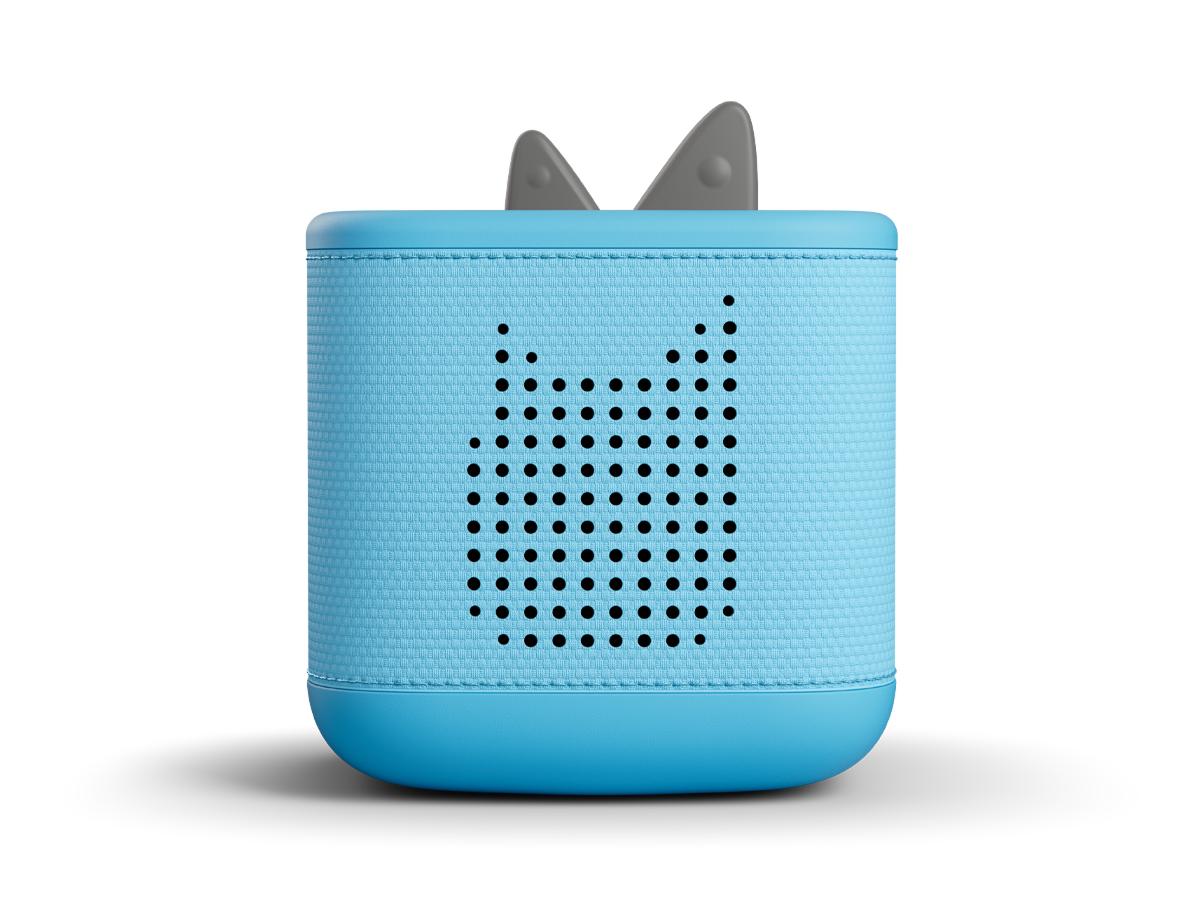 Front view of Blue Toniebox 2 an audio player for kids, used with Tonie audio figurines and Tonieplay games
