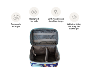 open view and product features of the Listen & Go Bag - Blue Stargazing