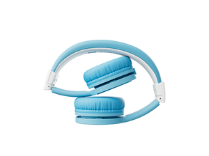 blue wired headphones for kids in folded position
