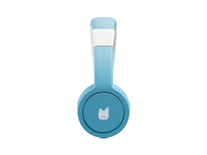Side view of the blue wired headphones for kids with pulsating light illuminated