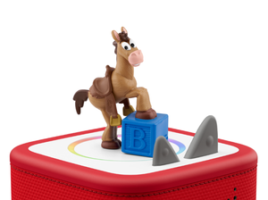 Disney and Pixar Toy Story 5 Bullseye Tonie on a red Toniebox 2 ready to play audio stories and songs