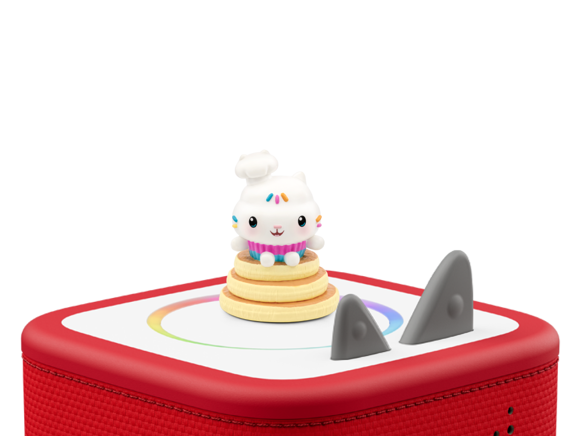 Gabby's Dollhouse: Cakey Cat Tonie on a red Toniebox 2 ready to play audio stories and songs