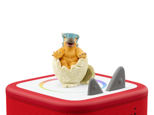 Jurassic World: Camp Cretaceous Tonie on a red Toniebox 2 ready to play audio stories and songs