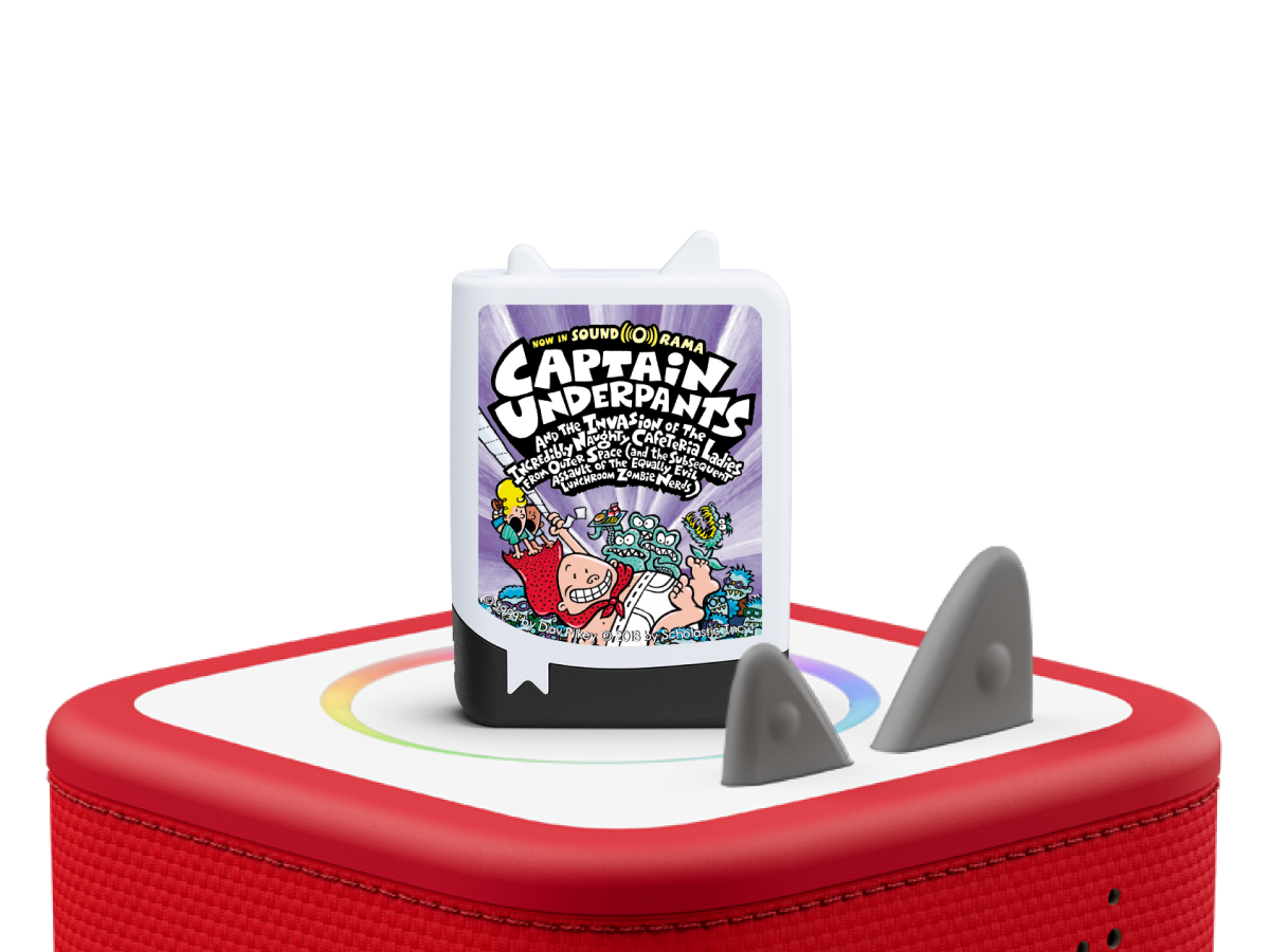 Dav Pilkey: Captain Underpants and the Invasion of the Incredibly Naughty Cafeteria Ladies from Outer Space Book Tonie on a red Toniebox 2 ready to play audio stories and songs