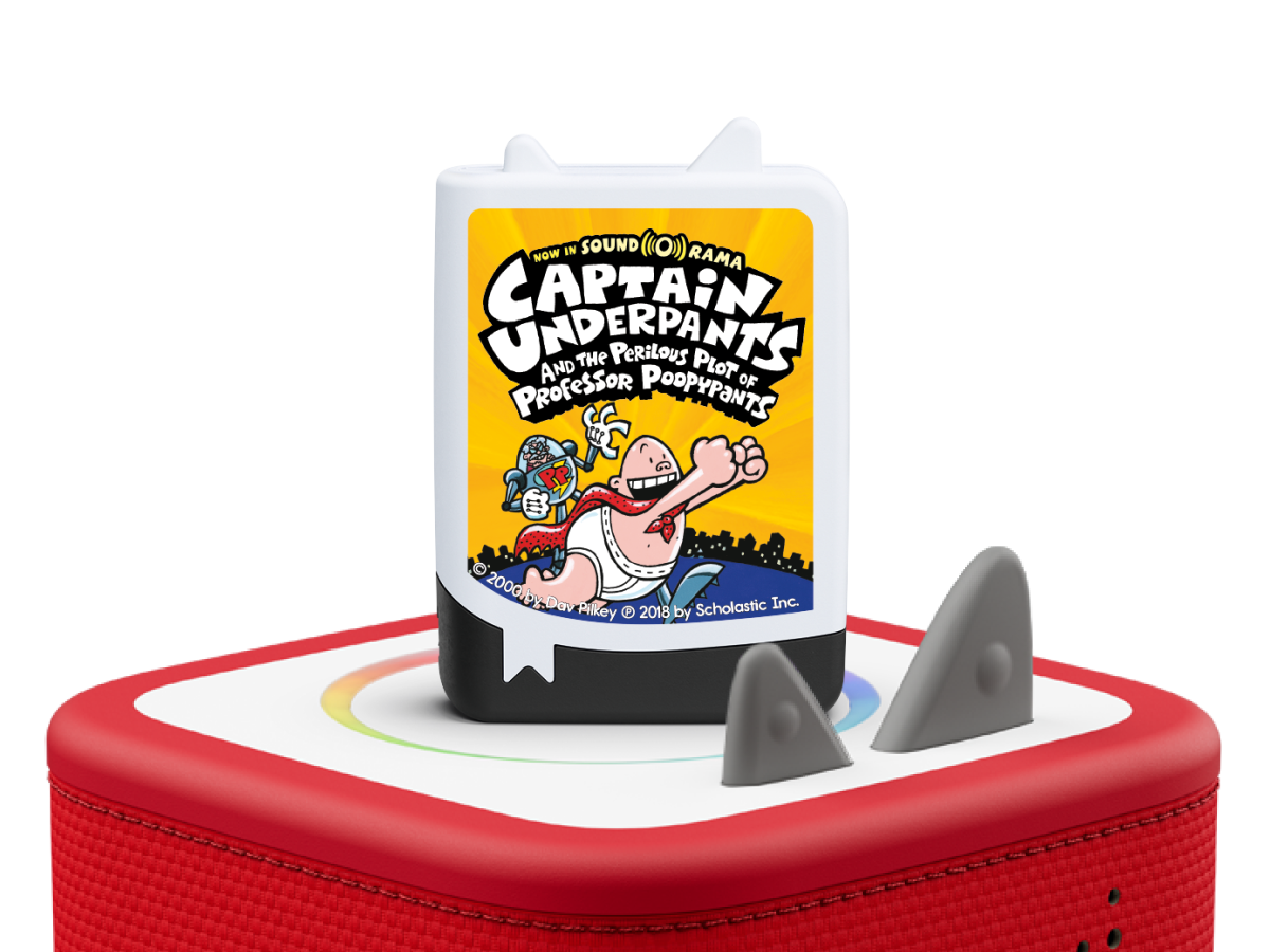 Dav Pilkey: Captain Underpants and the Perilous Plot of Professor Poopypants Book Tonie on a red Toniebox 2 ready to play audio stories and songs