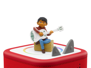 Disney & Pixar Coco Tonie on a red Toniebox 2 ready to play audio stories and songs