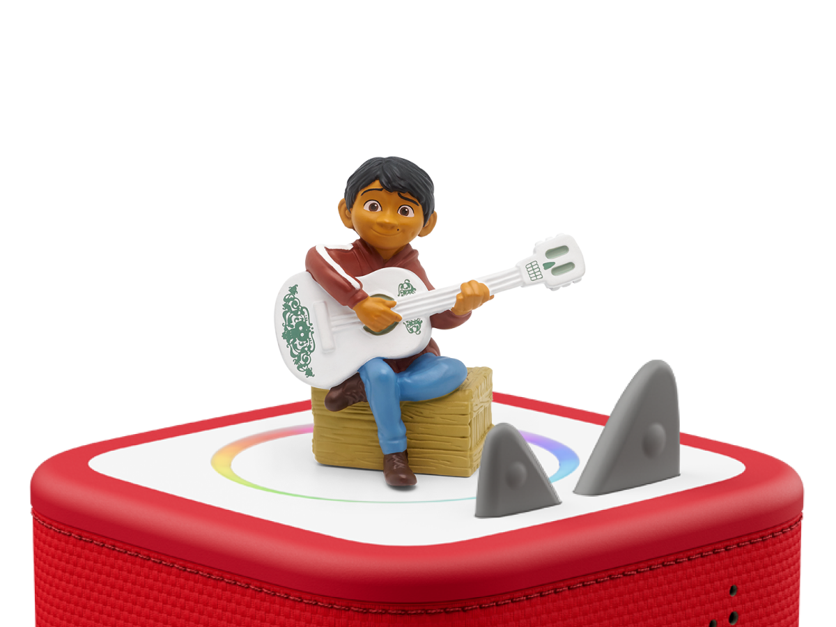 Disney & Pixar Coco Tonie on a red Toniebox 2 ready to play audio stories and songs