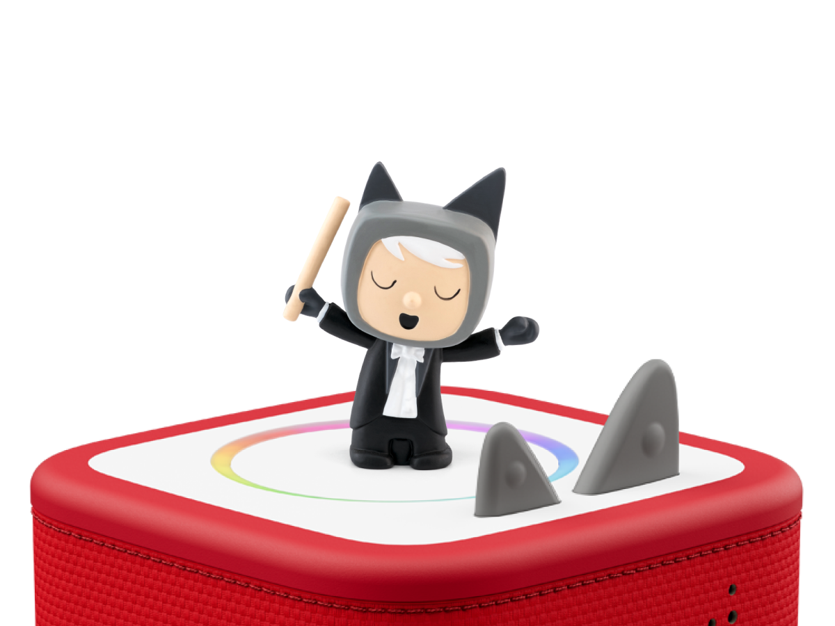 Conductor Creative-Tonie on a red Toniebox 2 ready to play audio stories and songs