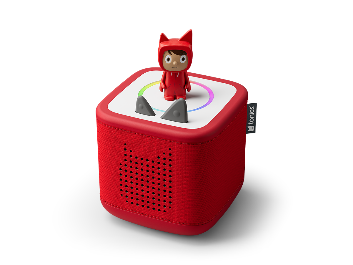 Sunset Red Toniebox 2, an audio player for kids with Creative Tonie audio figurine