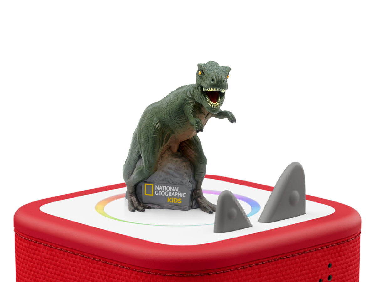 National Geographic Kids: Dinosaur Tonie on a red Toniebox 2 ready to play audio stories and songs