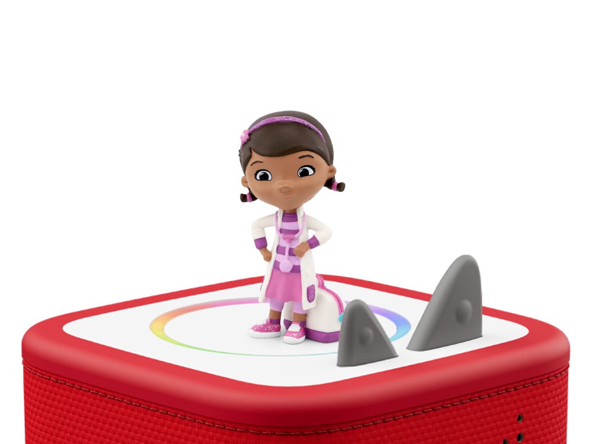 Disney Doc McStuffins Tonie on a red Toniebox 2 ready to play audio stories and songs