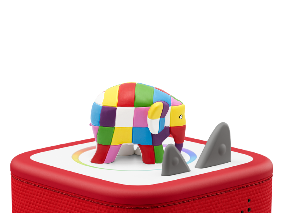 Elmer & Friends Story Collection Tonie on a red Toniebox 2 ready to play audio stories and songs