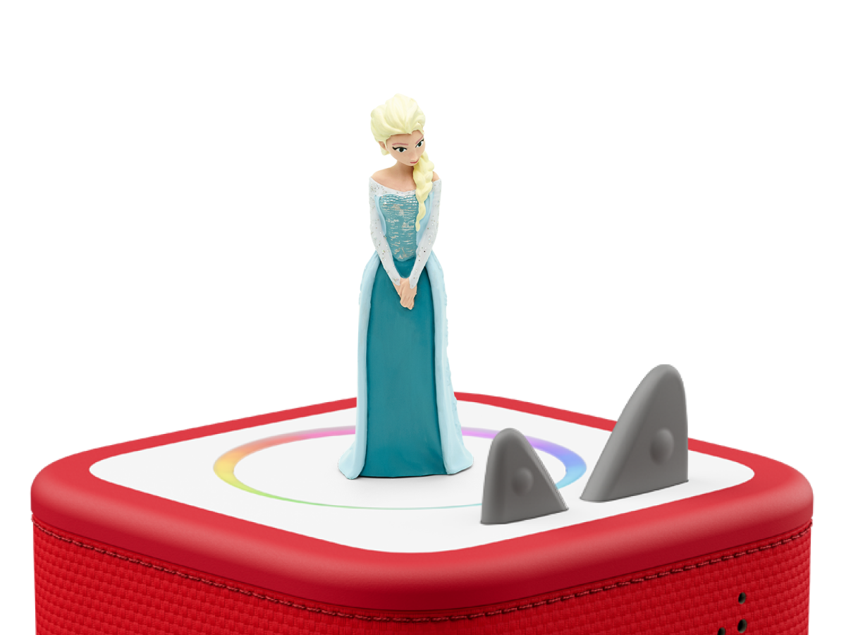Disney Frozen: Una Aventura Congelada Tonie (en Español) on a red Toniebox 2 ready to play audio stories and songs