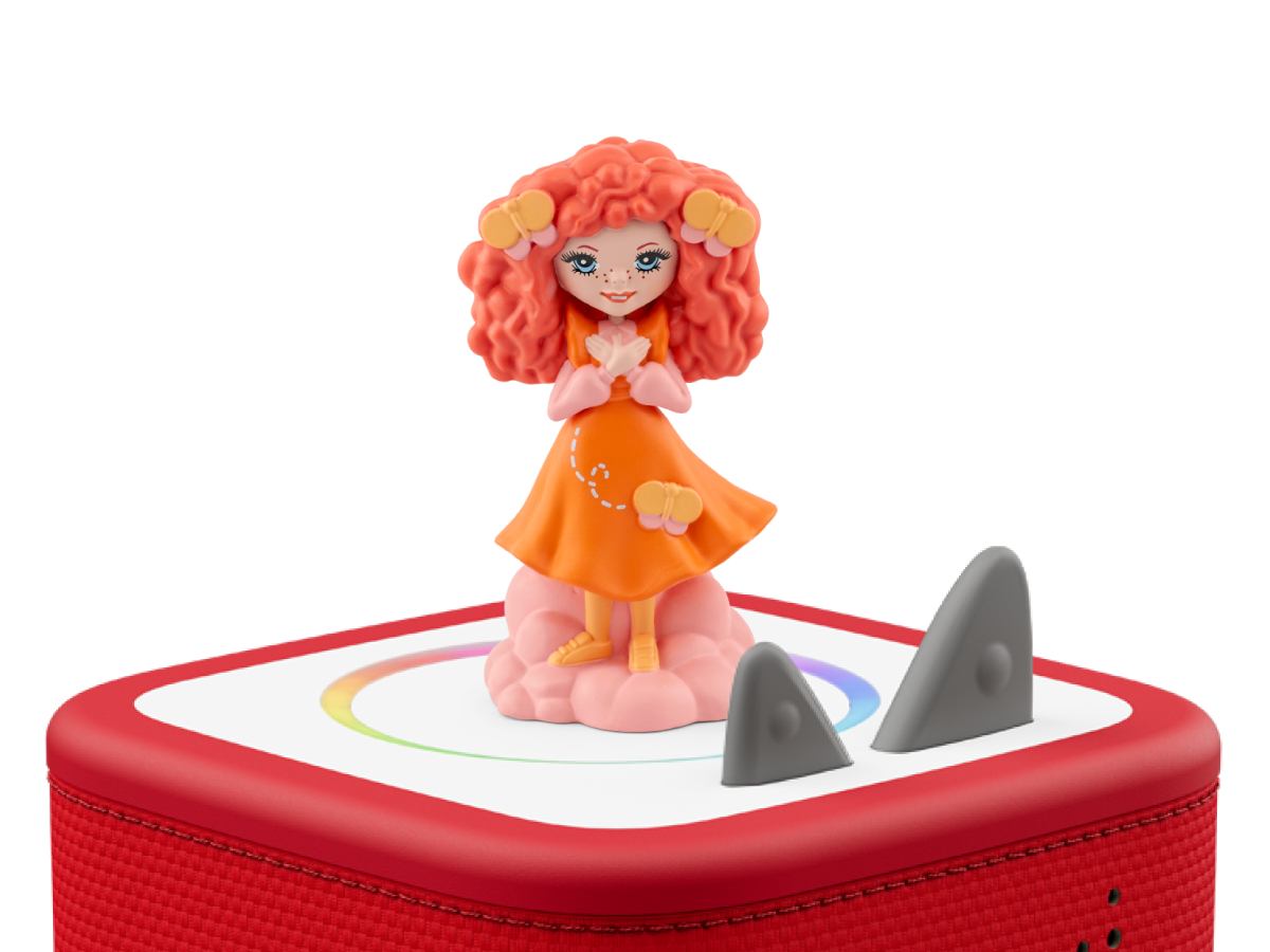 Emma Memma Tonie on a red Toniebox 2 ready to play audio stories and songs