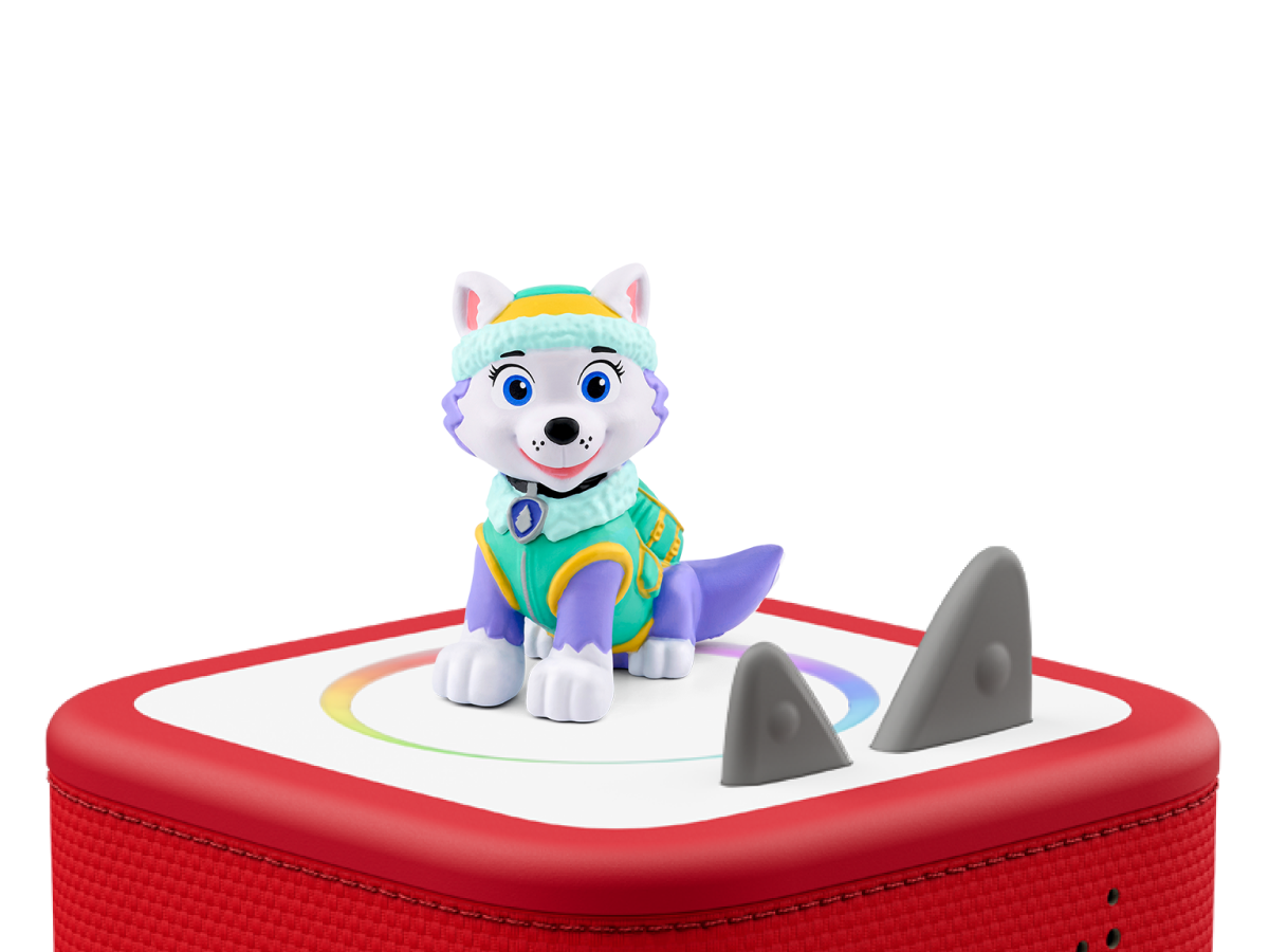 PAW Patrol: Everest Tonieon a red Toniebox 2 ready to play audio stories and songs
