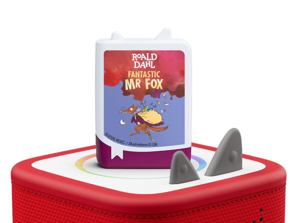 Fantastic Mr. Fox Book Tonie on a Red Toniebox 2 ready to play audio stories and songs curated for older listeners