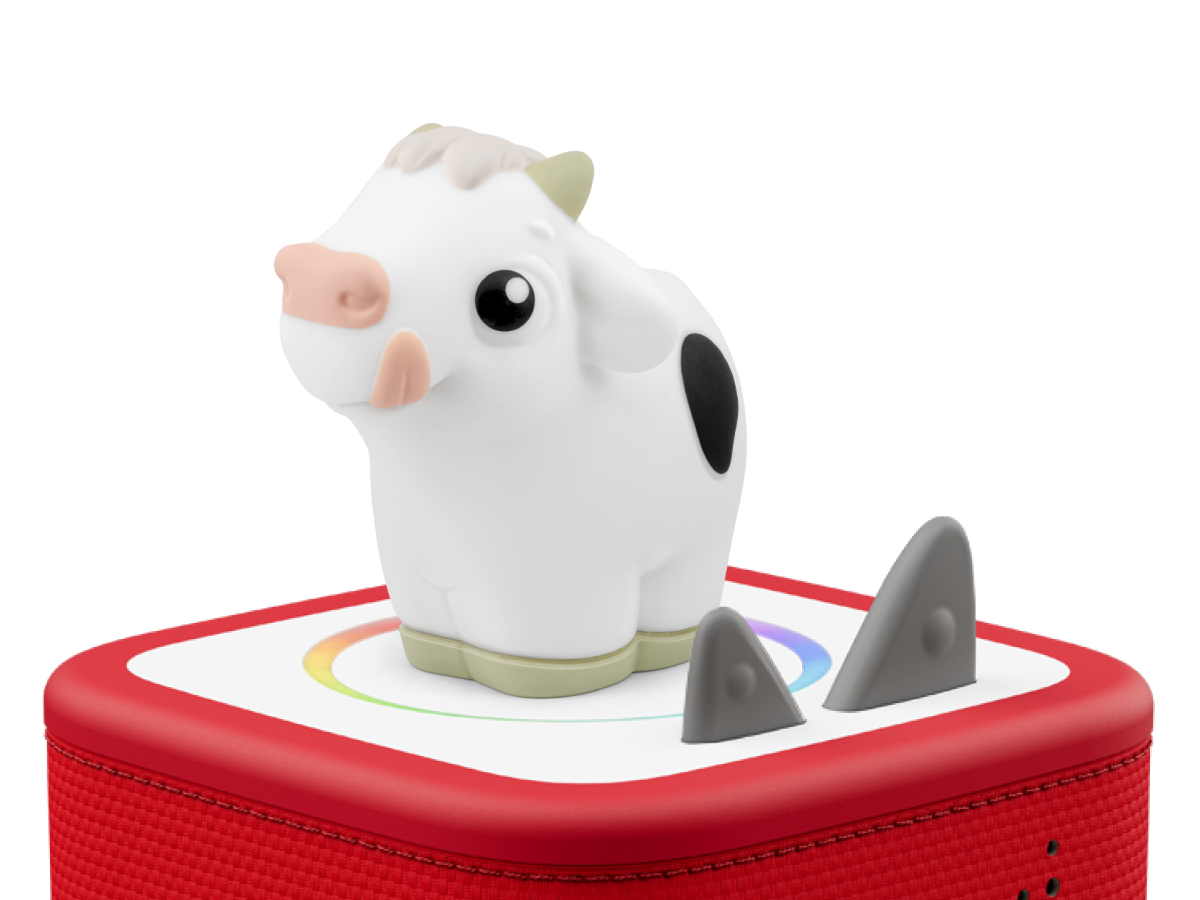 My First Tonies: Farm Set - Cow on a red Toniebox 2 rated for ages 1+