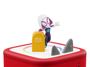 Marvel's Spidey and His Amazing Friends: Ghost-Spider Tonie on a red Toniebox 2 ready to play audio stories and songs