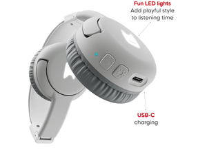 Close up view of Bluetooth Headphones: Moon Grey - Toniebox 2 with informational callouts