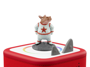 Hilarious Animal Adventures Tonie on a red Toniebox 2 ready to play audio stories and songs