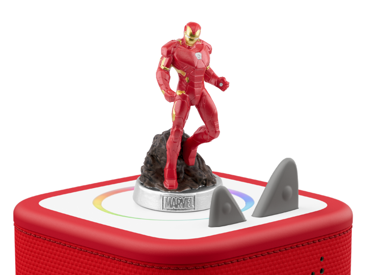 MARVEL Iron Man Tonie on a red Toniebox 2 ready to play audio stories and songs