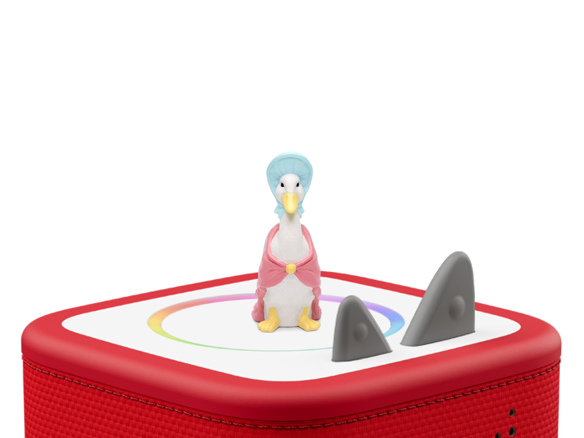 Jemima Puddleduck Tonie on a red Toniebox 2 ready to play audio stories and songs