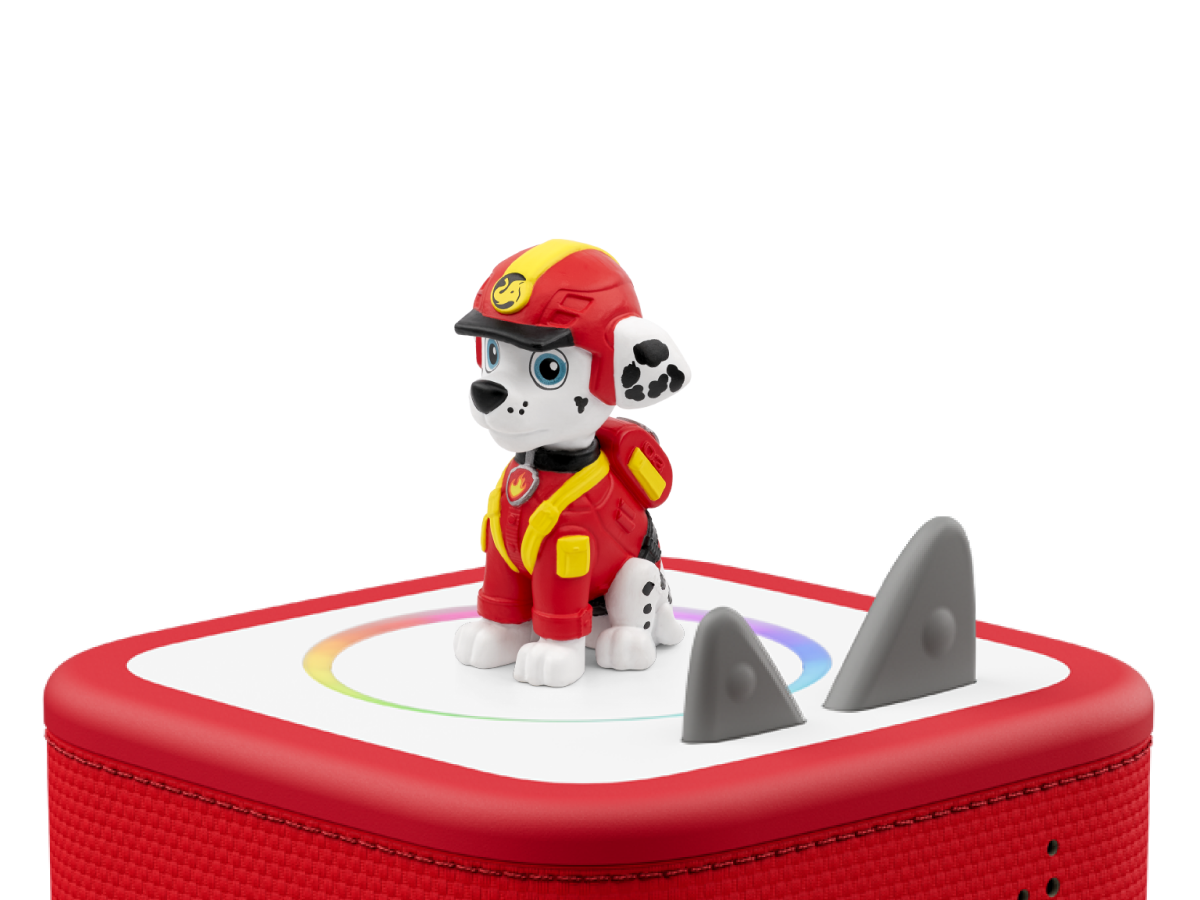 PAW Patrol Jungle Pups: Marshall Tonie on a red Toniebox 2 ready to play audio stories and songs