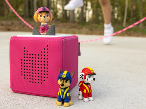 Child Playing With Jungle Pups Skye Tonie  Audio Figurine And Toniebox 2