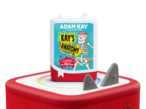 Adam Kay: Kay's Anatomy Book Tonie on a red Toniebox 2 ready to play audio stories and songs