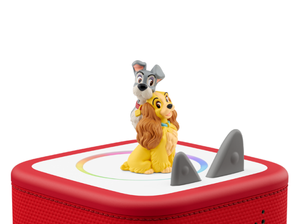 Disney Lady and the Tramp Tonie on a red Toniebox 2 ready to play audio stories and songs