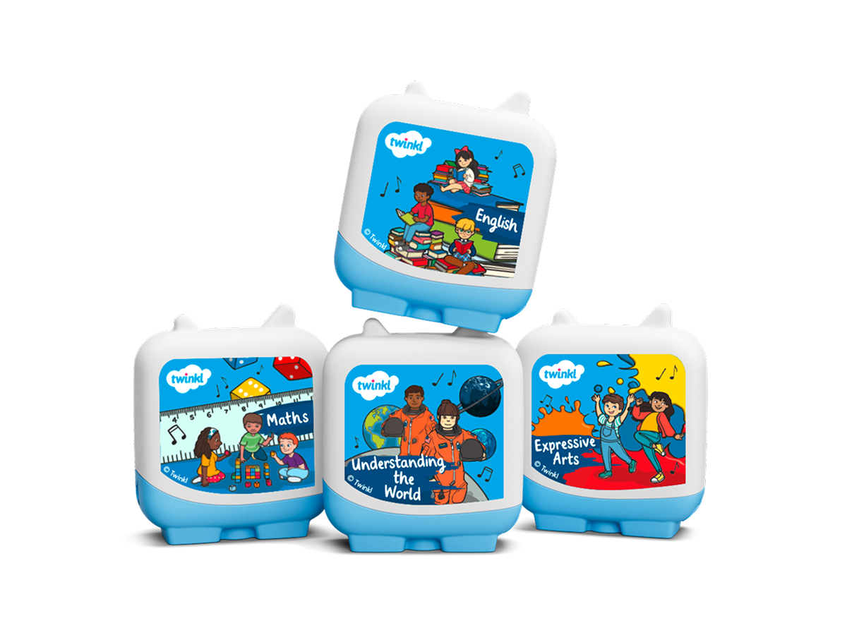 Learn with Twinkl Clever Tonies - 4 Pack stacked together displaying the full set available