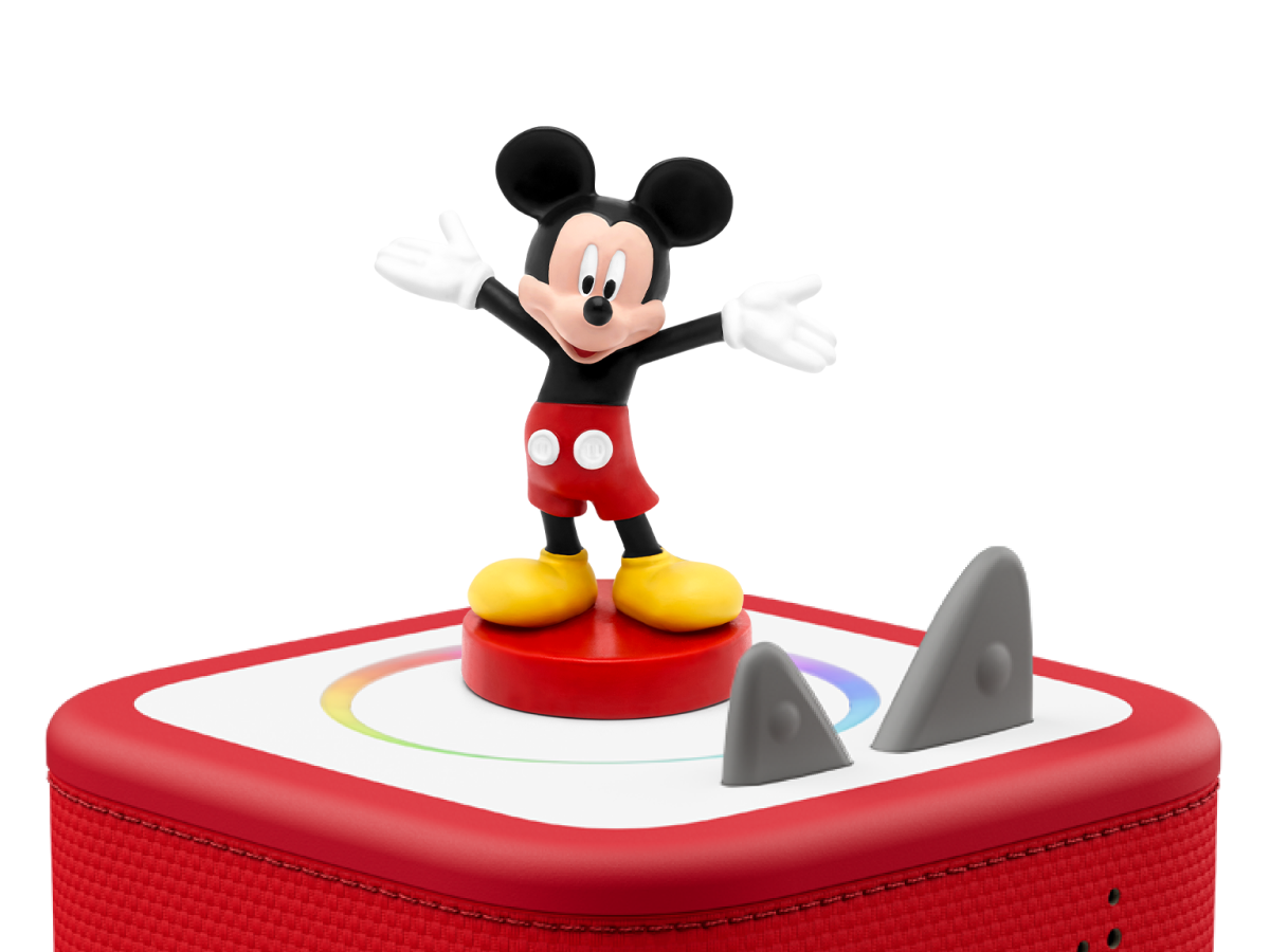 Disney Mickey Mouse Tonie on a red Toniebox 2 ready to play audio stories and songs