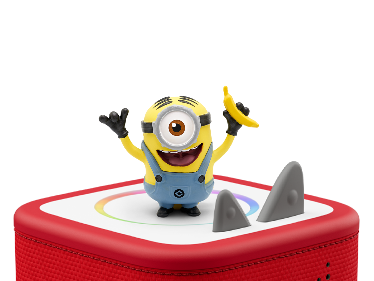 Despicable Me Minion Tonie on a red Toniebox 2 ready to play audio stories and songs