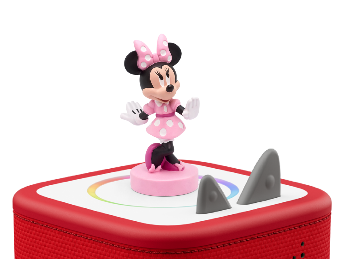 Disney Minnie Mouse Tonie on a red Toniebox 2 ready to play audio stories and songs