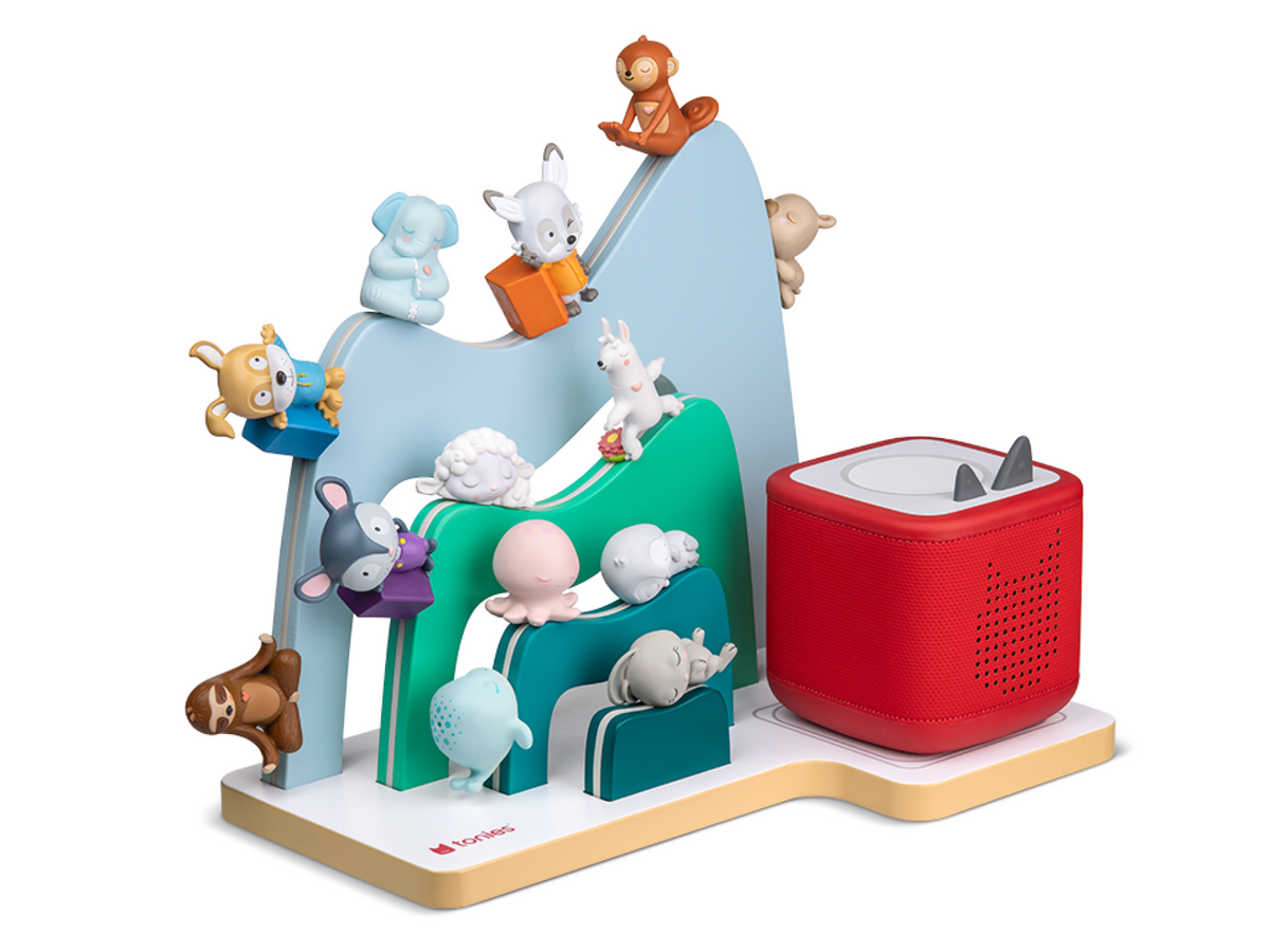 Large Mountain Tabletop Shelf with red toniebox 2 and tonies