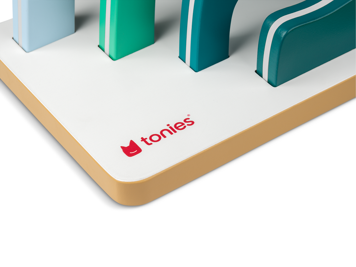 Large Mountain Tabletop Shelf detail with tonies logo