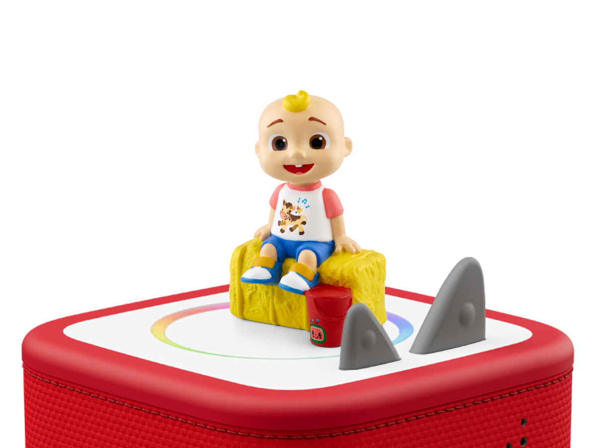 CoComelon: Outdoor Adventures with JJ Tonie on a red Toniebox 2 ready to play audio stories and songs