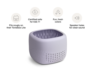 Toniebox Lite Cover pastel lilac with product feature callouts