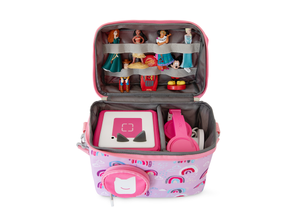 open view with a toniebox and tonie inside of the Listen & Go Bag - Pink Over The Rainbow