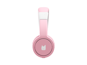 side view of pink wired headphones for kids