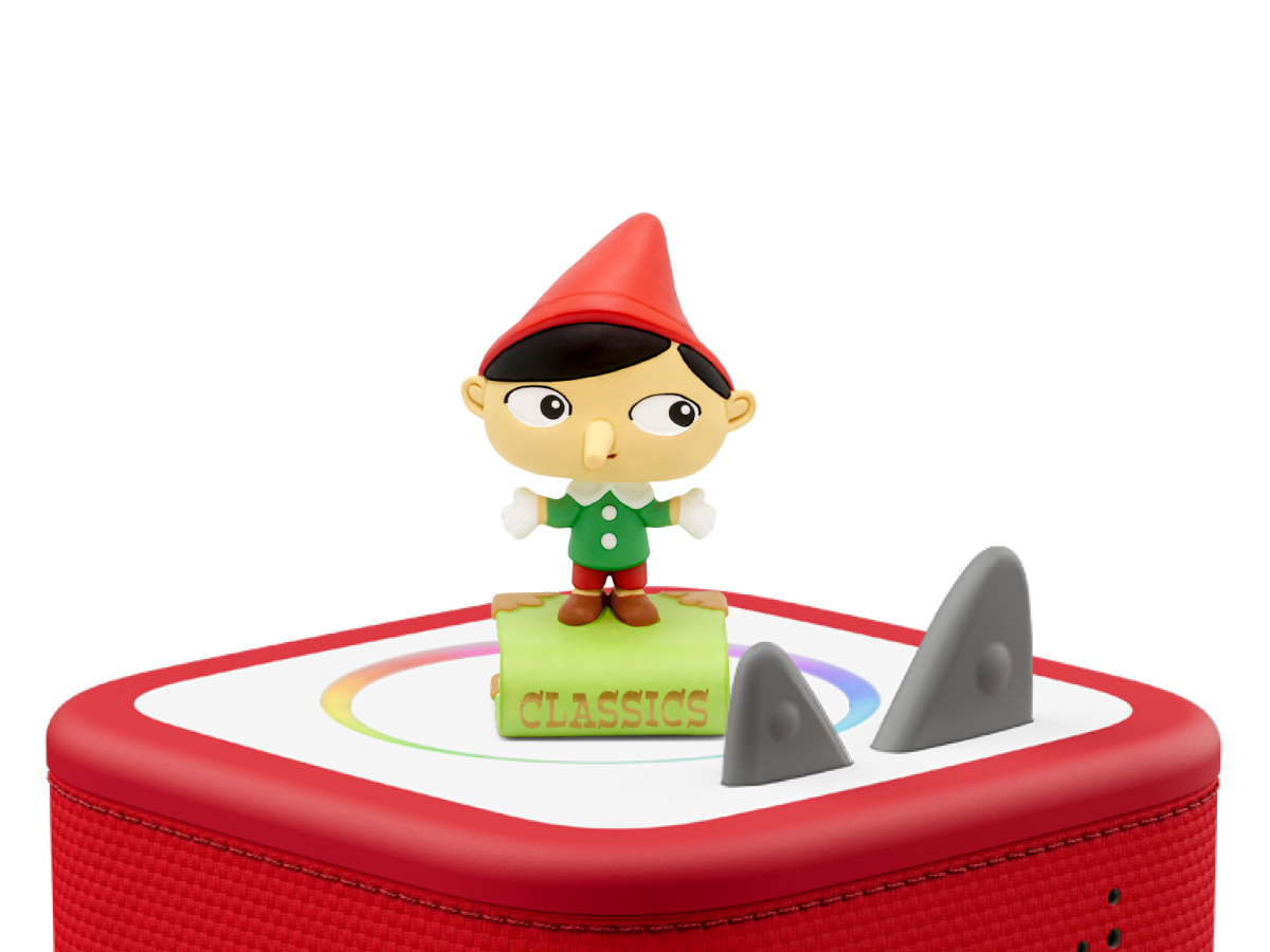 Favourite Classics: Pinocchio & Other Classic Stories Tonie on a red Toniebox 2 ready to play audio stories and songs